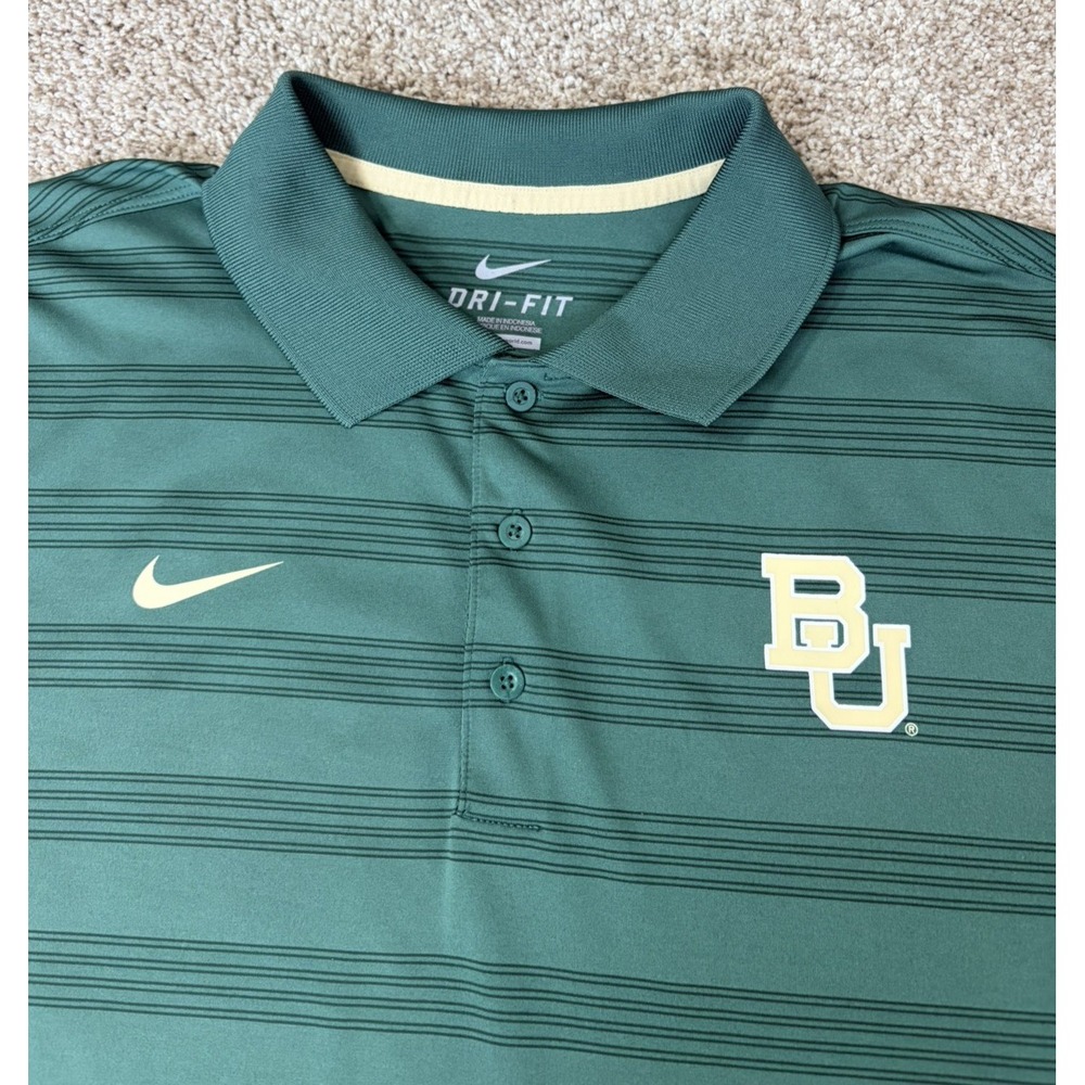 Baylor Bears Nike Team Issued Dri-FIT Striped Polo Shirt Men's XL Green STRIPED